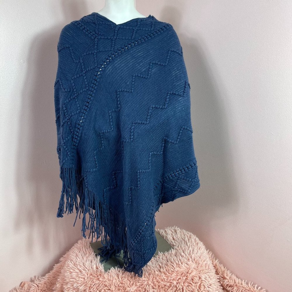 NWOT Just Jamie Navy Popcorn Poncho One Size